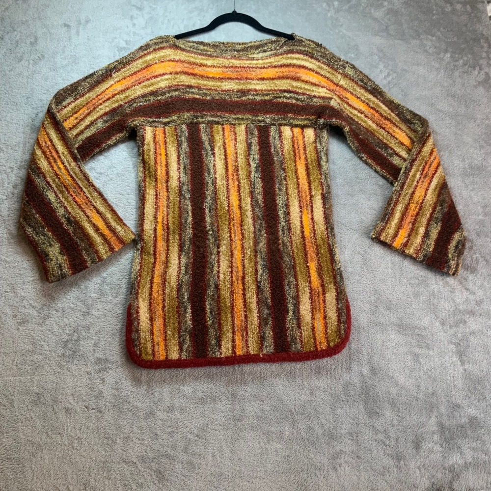 Vintage 70s 80s LeRoy Knitwear Boucle Stripe Sweater Med Earth Tone Boho Texture
